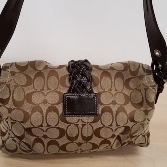 COACH Brown Braided Flip Signature Shoulder Bag - Picture 2 of 3